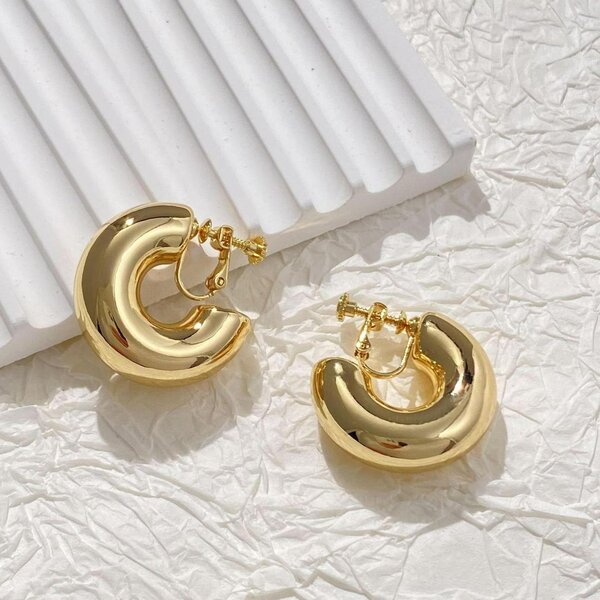 European and American metal style C- shaped earrings women's