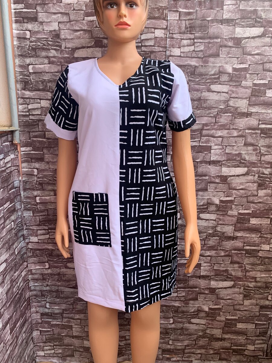 Robe en tissu strech lourd et pagne