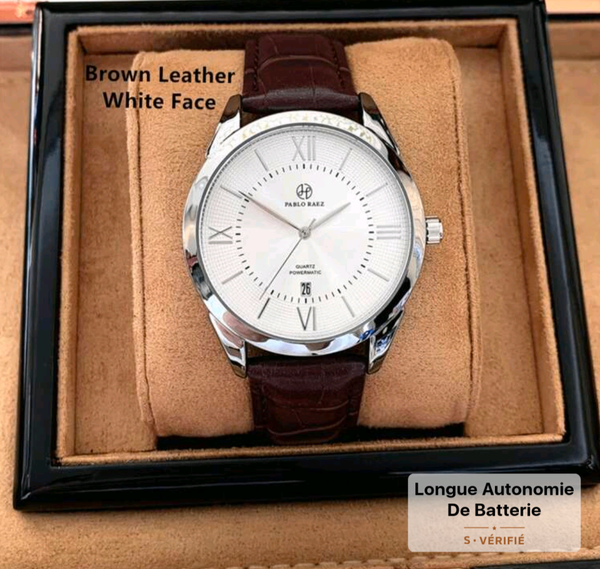 Montre classique en cuir marron