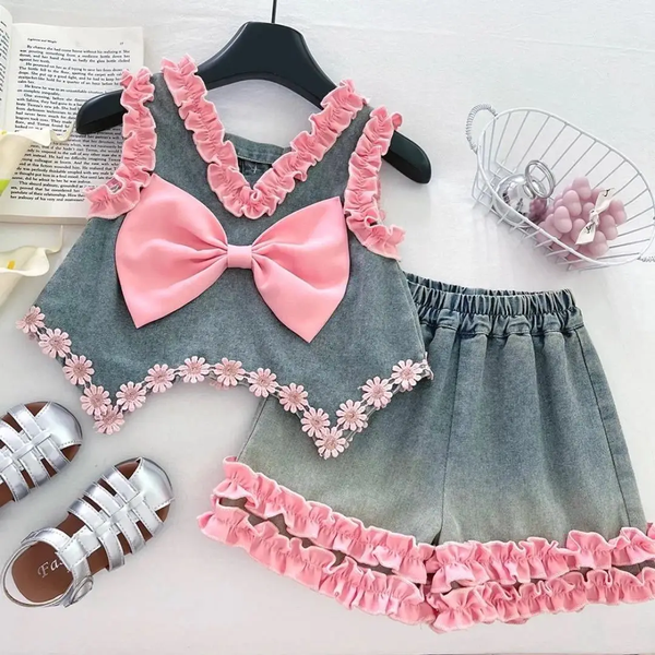 Ensemble enfant denim et fleurs