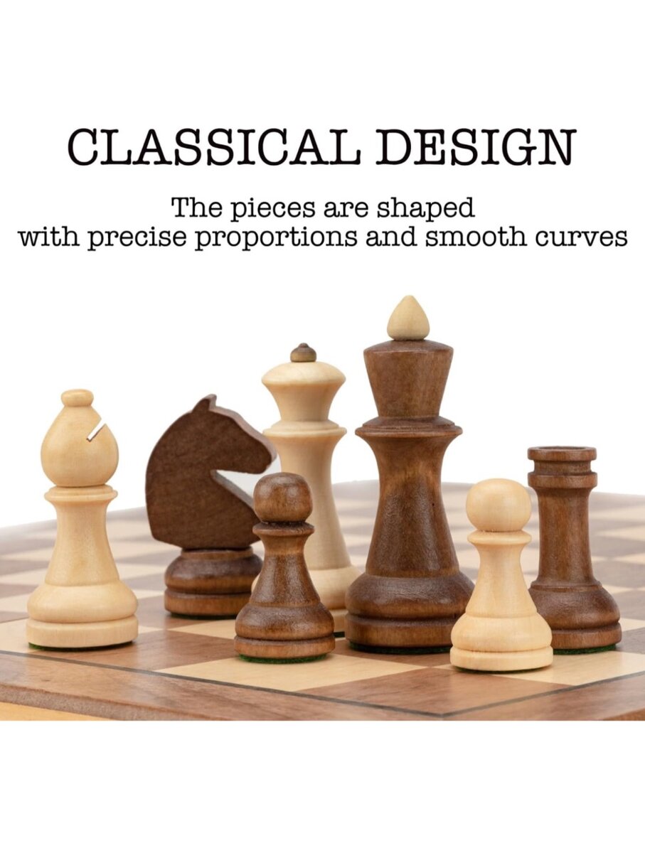 Lingle 15 Inch Travel Wooden Folding Chess Set w/ 3 Inch