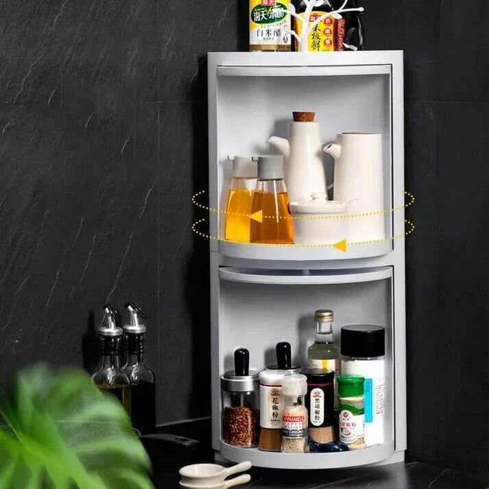 Double decker rotatable corner cabinet