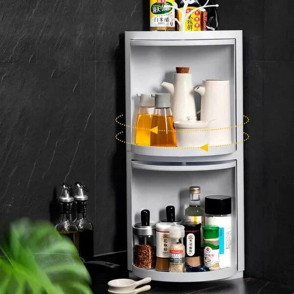 Double decker rotatable corner cabinet