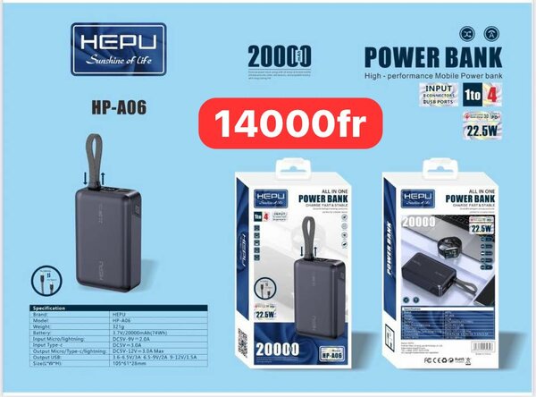 Batterie Externe HEPU 20000mAh