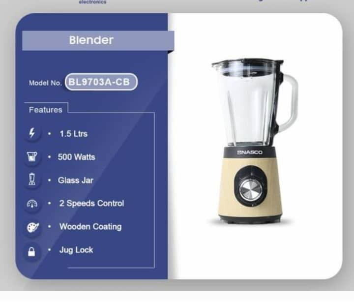 NASCO 500WATTS BLENDER WITH WOODEN COATING