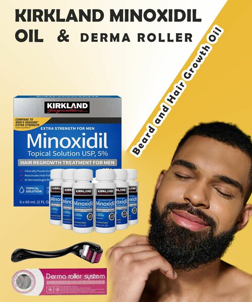 Kirkland Minoxidil Beard and Hair growth Oil + Derma roller