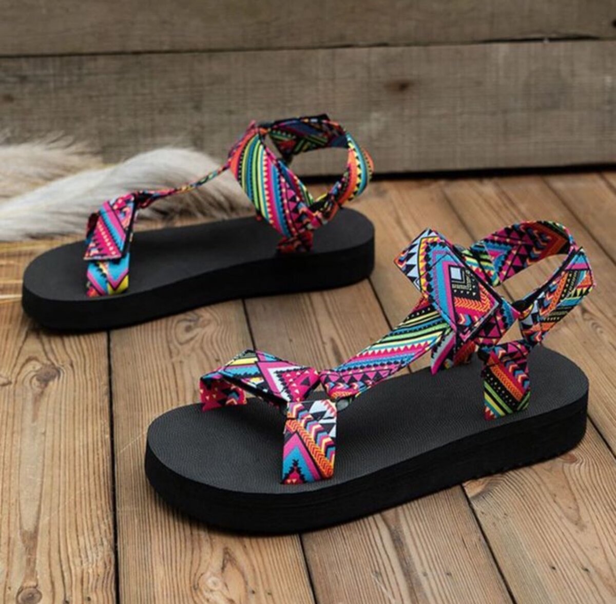 Women Fashion Shoes Sandals Thick Sole Ethnic Style Velcro