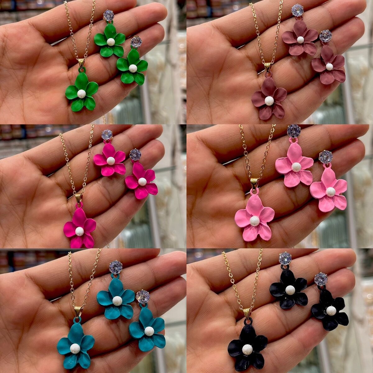 Flower Pendant and Earrings Set