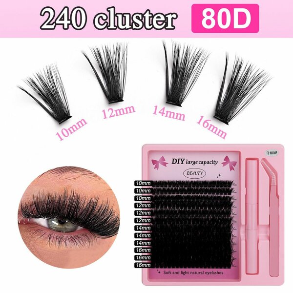 DIY CLUSTER EYE LASHES WITH TWIZER AND GLUE SET