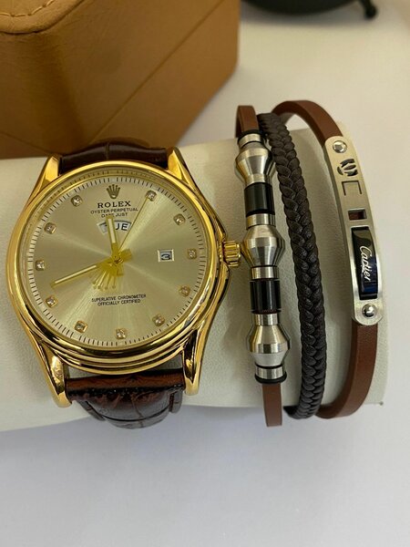 Rolex leather watch with bracelet
