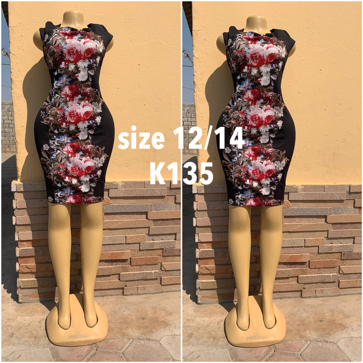 Dress black floral print front size 12/14