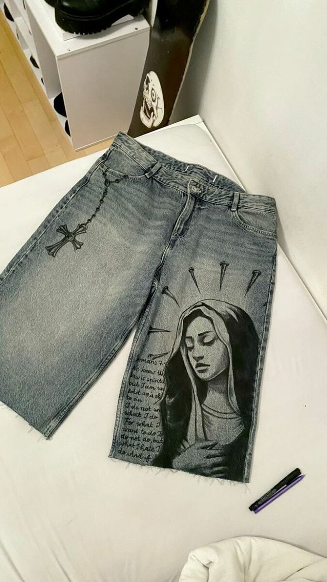 Short en jean imprimé unique