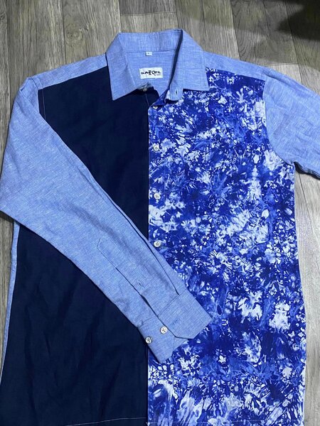 Chemise à manches longues pour hommes, bleue, taille L.