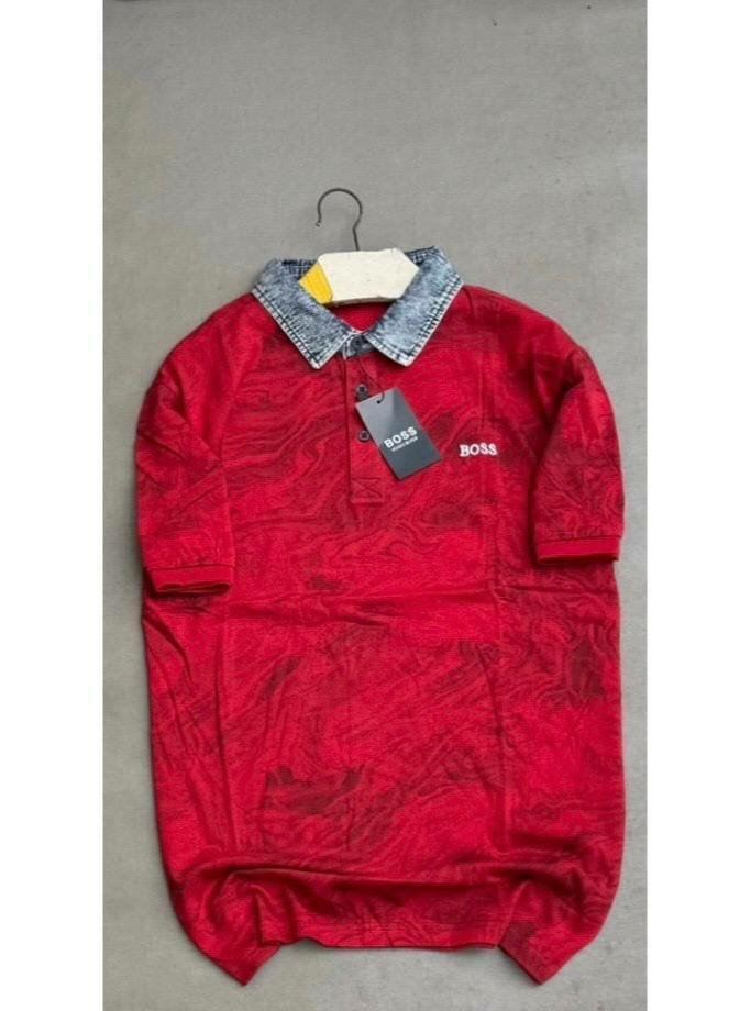 Polo rouge homme avec col denim