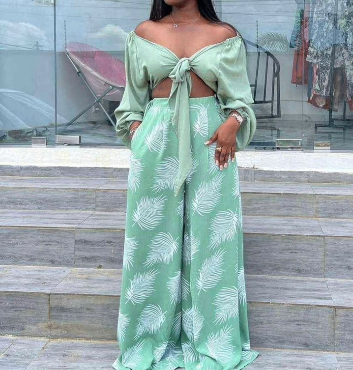 Ensemble chic vert à motifs