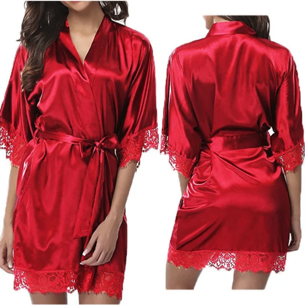Peignoir satiné dentelle femme