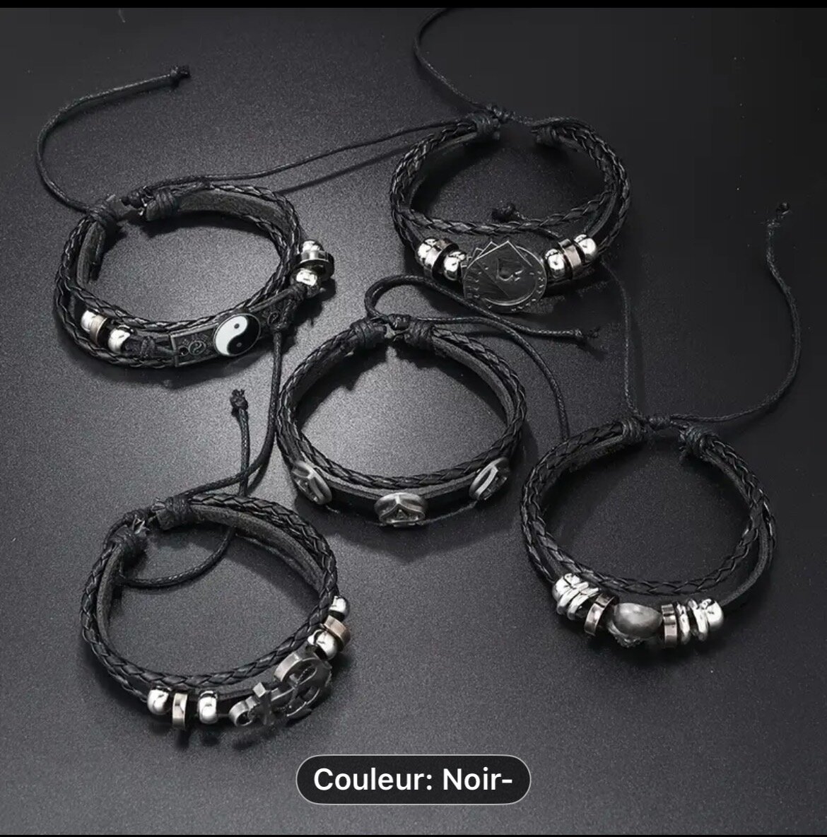 Bracelet noir ajustabl 1 à 800