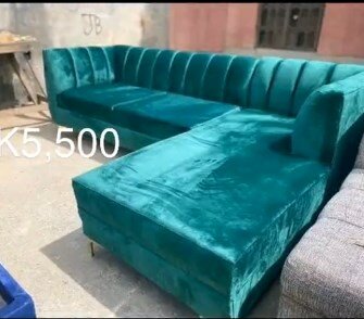 Corner sofa, emerald color