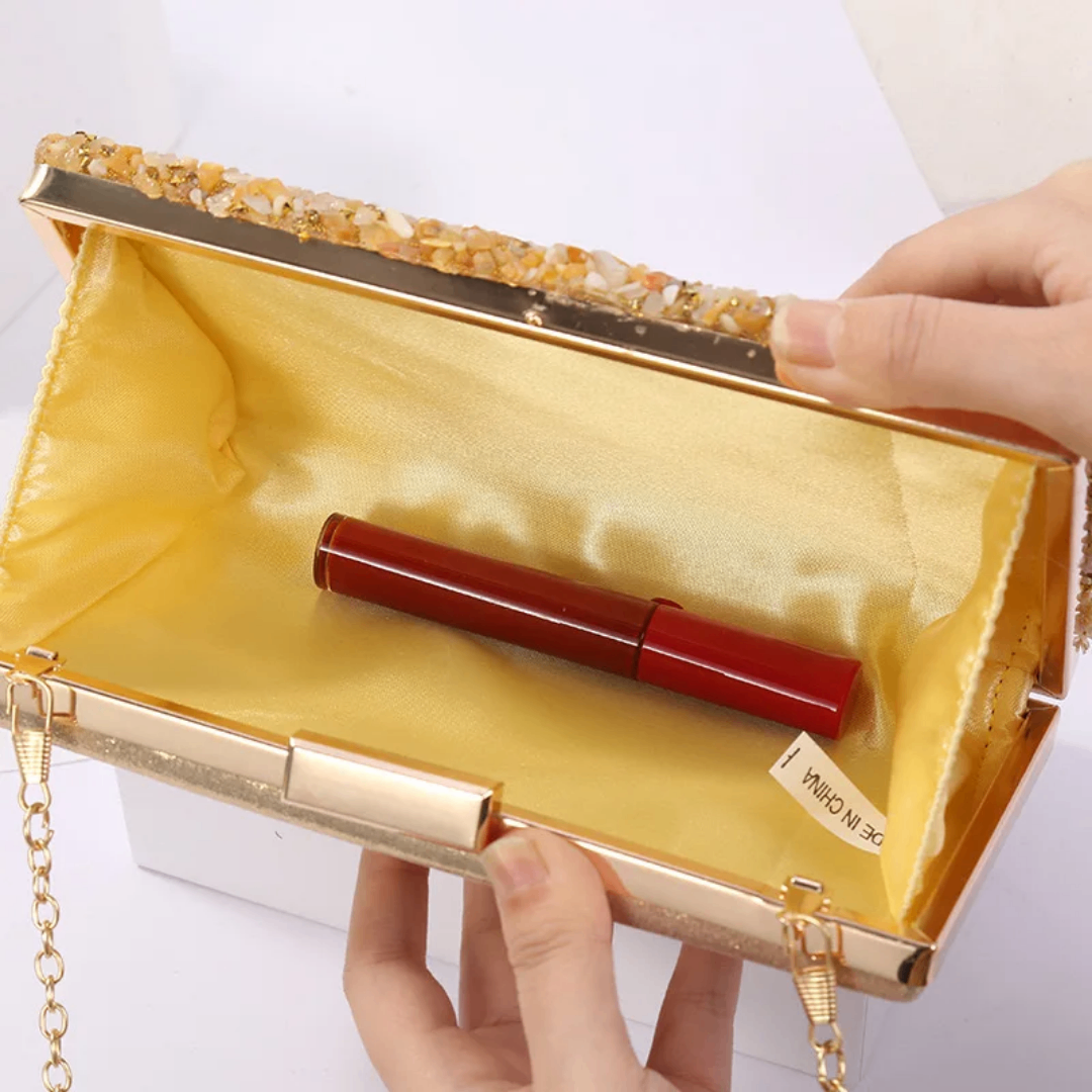 Clutch élégant perlé doré