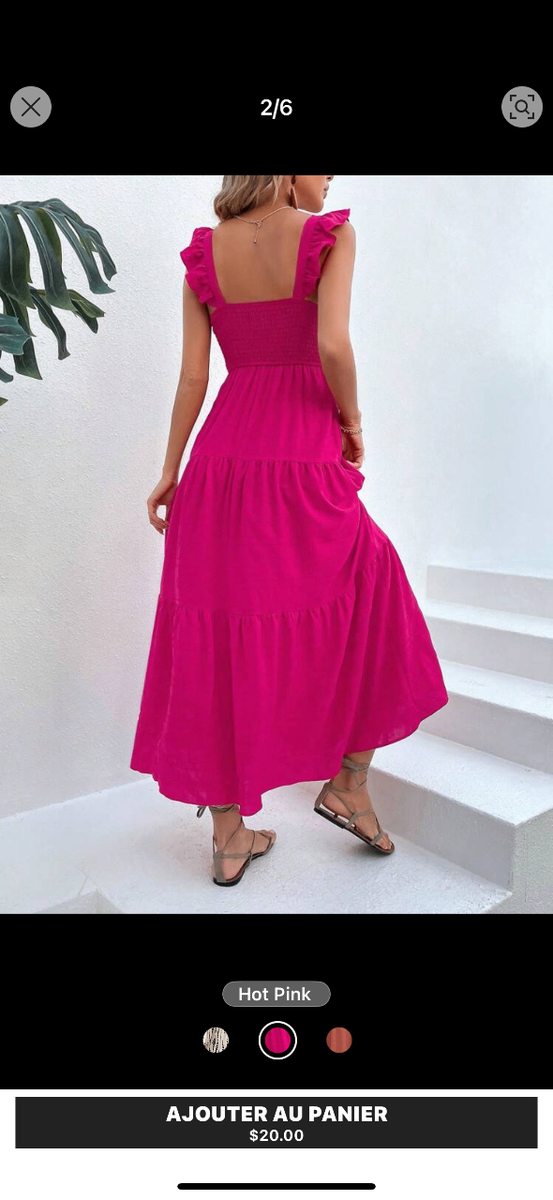 Robe longue évasée rose vif