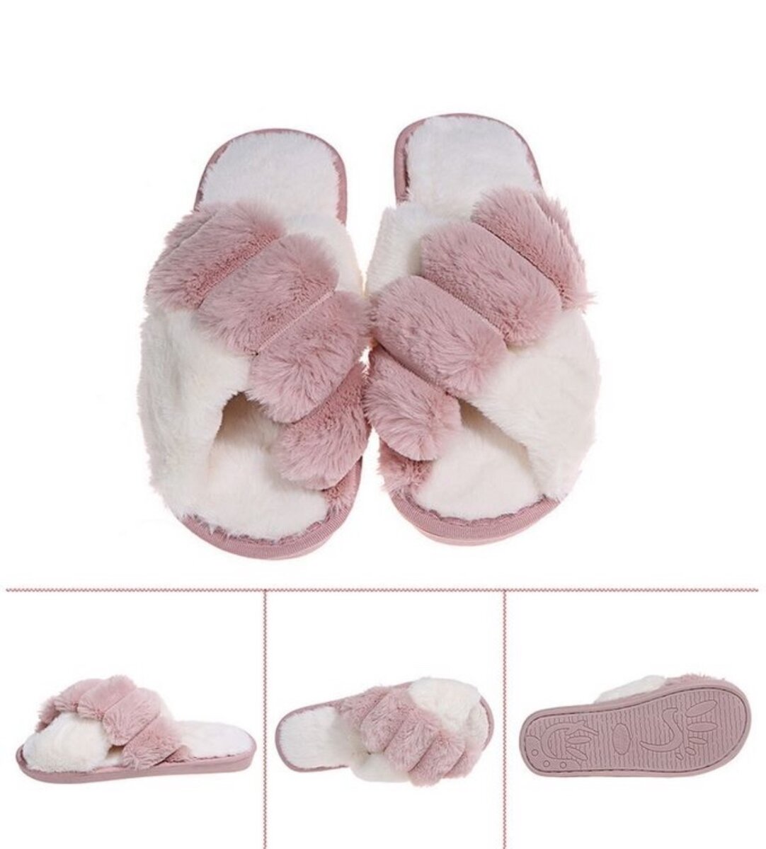 Warm Fluffy Slippers Women Faux Fur Cross Indoor Floor Slide
