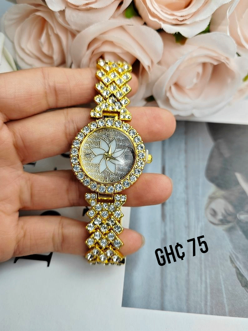 Gold and faux diamond watch bracelet