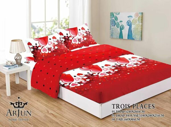 Parure de lit cœur rouge 3pcs