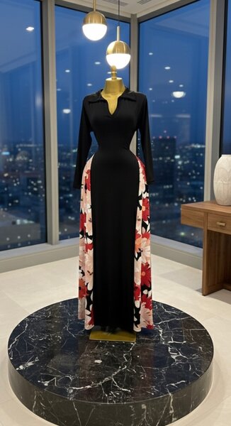 Robe Élégante Noire Fleuri