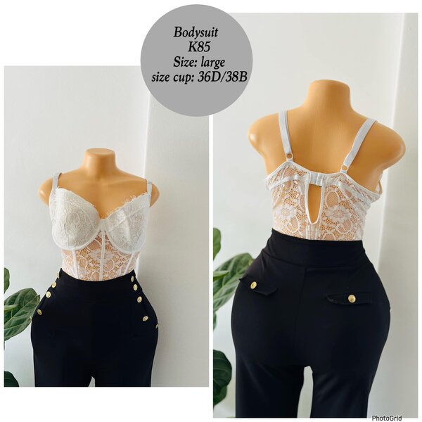 Women's White Lace Bodysuit in size L