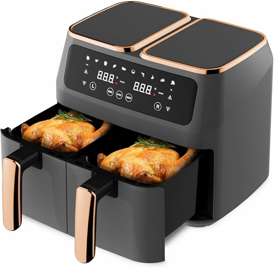 SOKANY Double Air Fryer, 2 Independent Air Fry Baskets, Digi