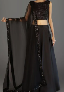 Black Lehenga Choli Dress,Sequin ( Fabric Sequin Silk, And Cirnkal Chiffion Dupatta)