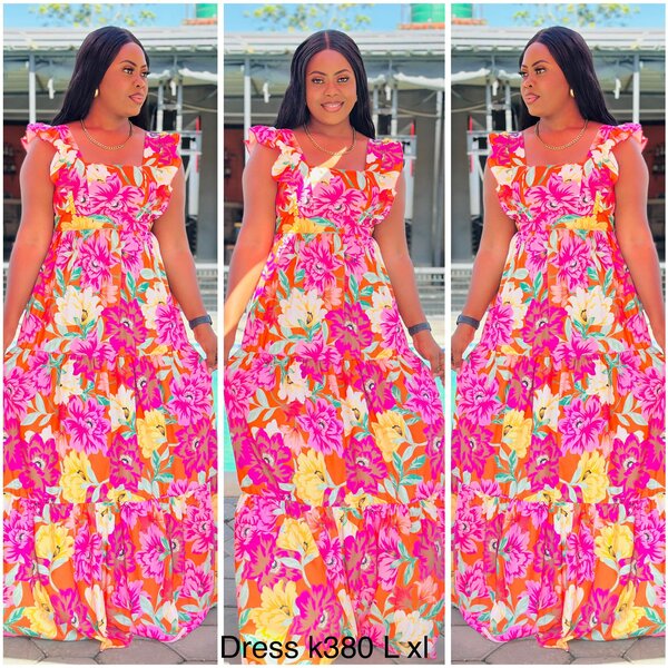 Maxi dress, multicolor, loose, floral print, size L, XL