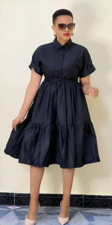Women's black dress with short sleeves