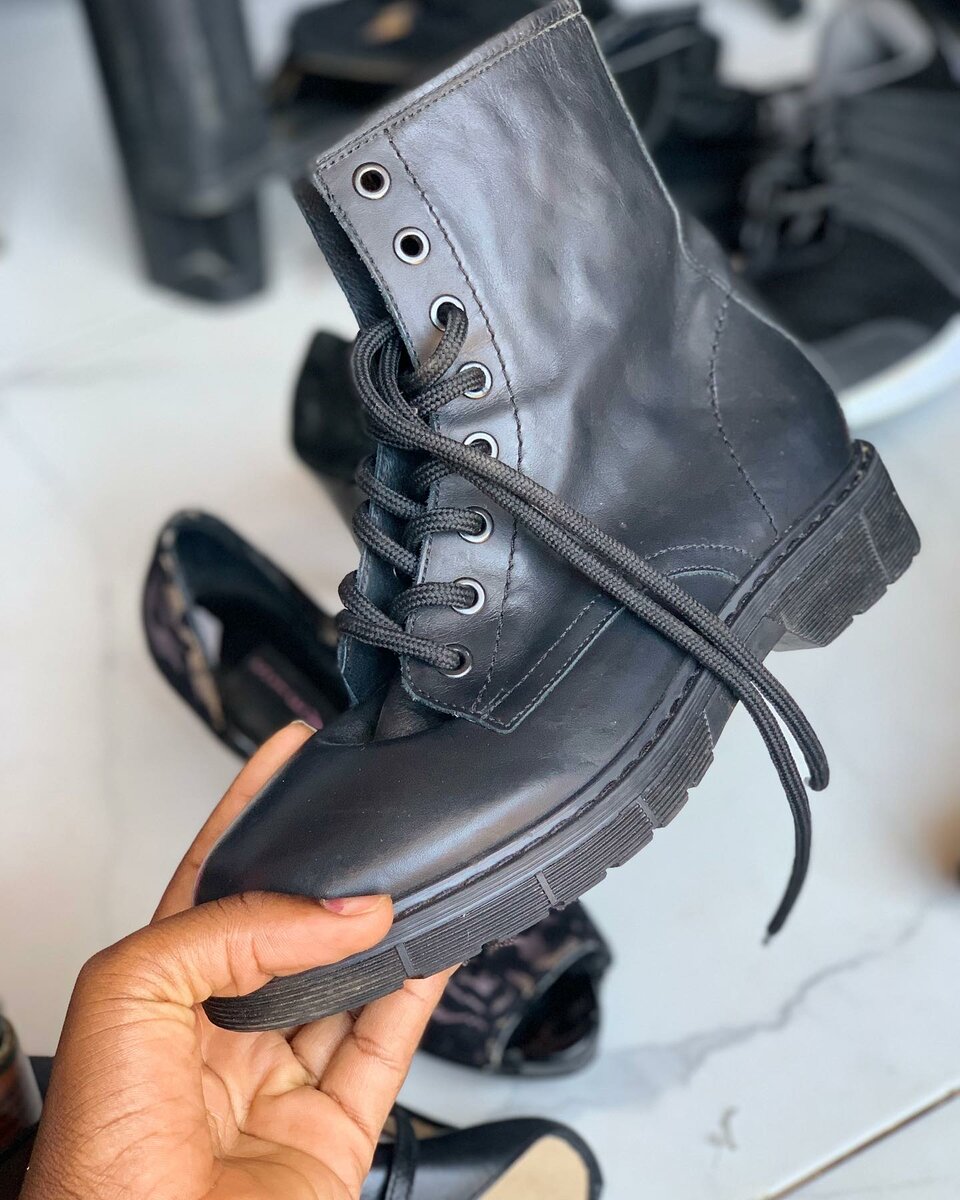 Women's Black Lace-up Boots