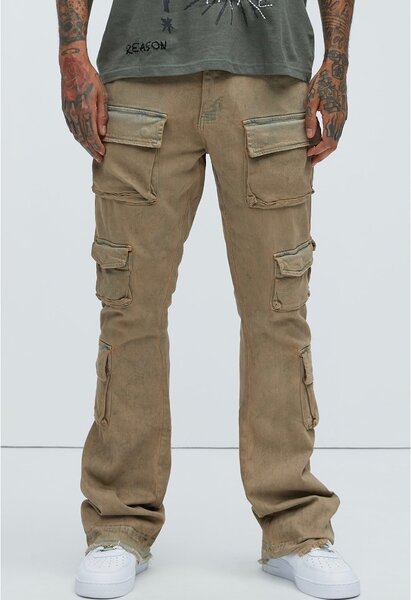 Three Cargo Stacked Skinny Flare Jeans