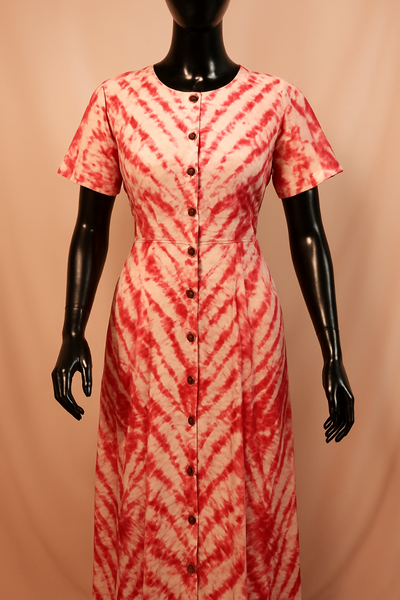 Robe longue  dempé rouge blan