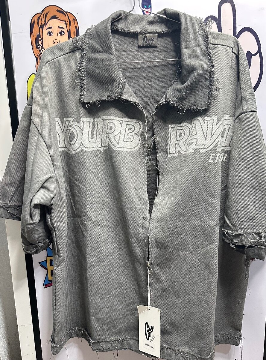 Chemise oversize grise à logo