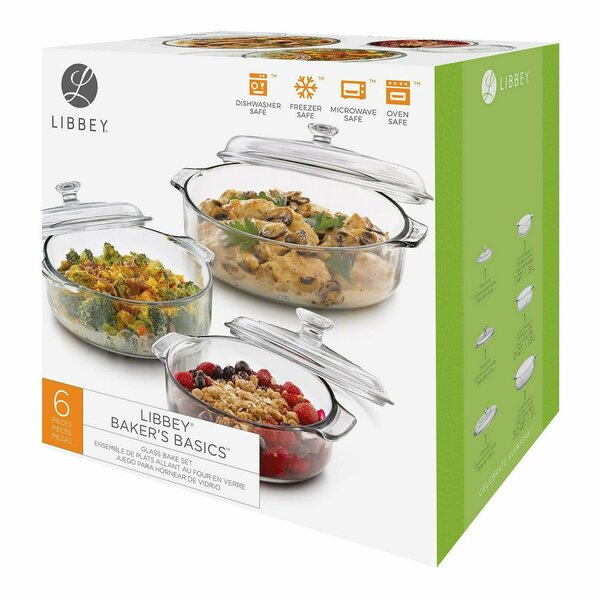 Libbey Baker's Basics 3-Piece Glass Casserole Baking Dish Set with Glass Covers