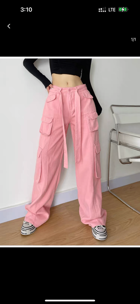 Quality pink multi pocket cargo pants