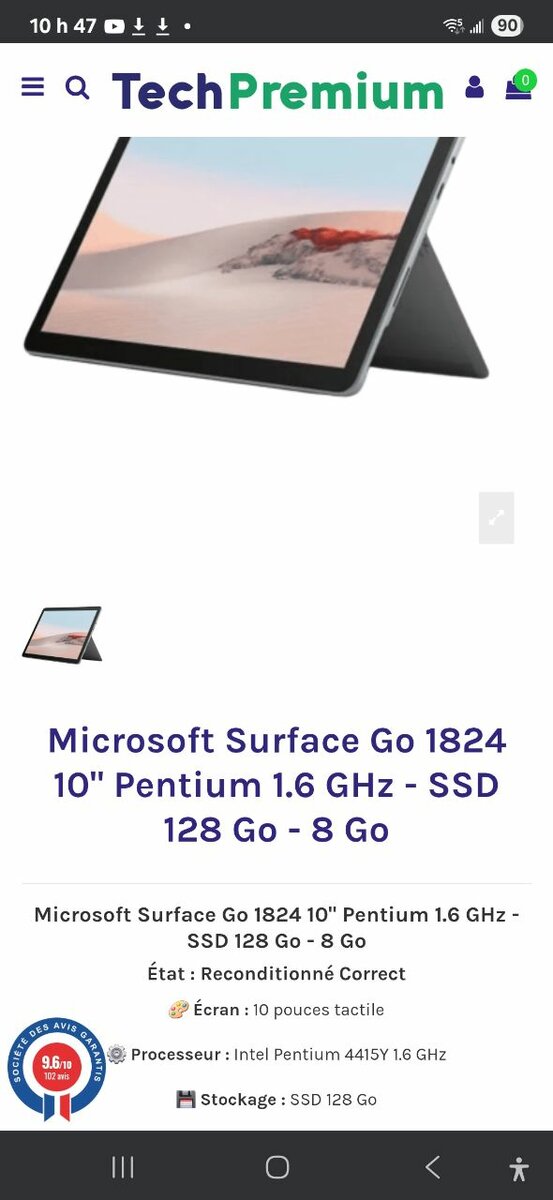 Microsoft surface go 8giga ram