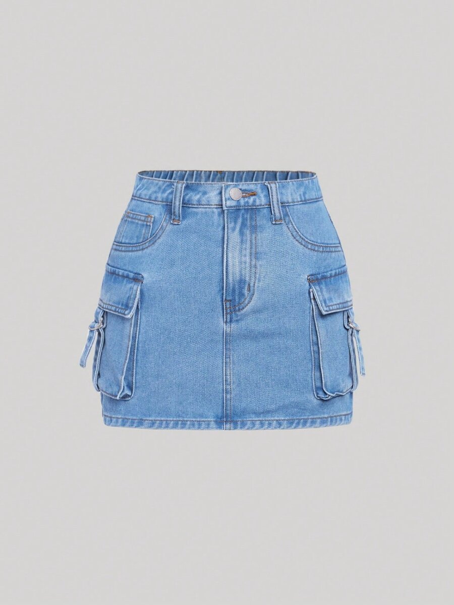 SHEIN TEEN GIRL FLAP POCKET DENIM SKIRT