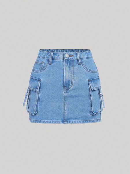 SHEIN TEEN GIRL FLAP POCKET DENIM SKIRT
