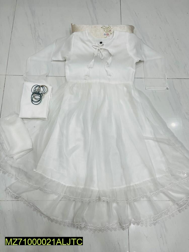 3 Pcs Women's Stitched Chiffon Plain Maxi