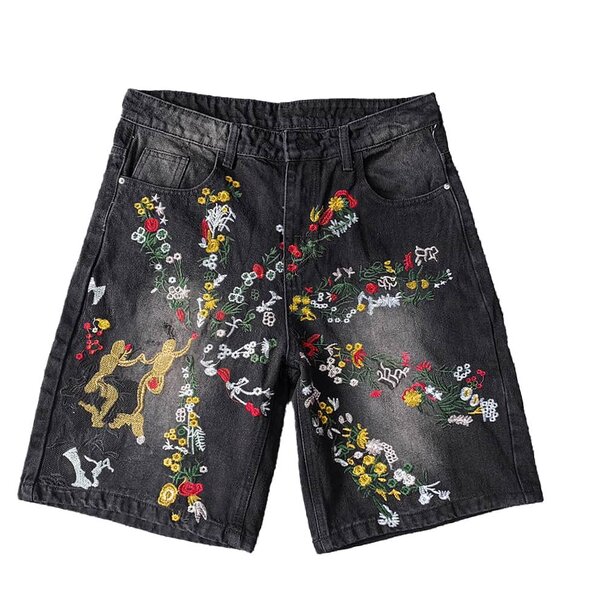 Short en jean brodé coloré