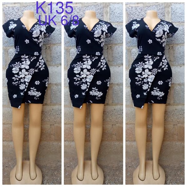 Wrap dress, black, floral print, size 6/8