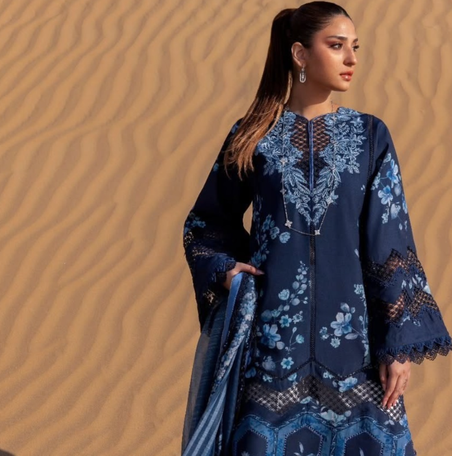 Traditional dress with embroidery in blue