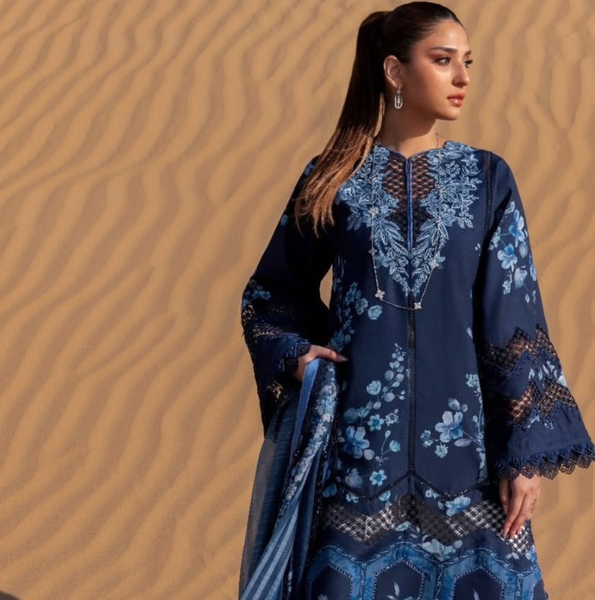 Traditional dress with embroidery in blue