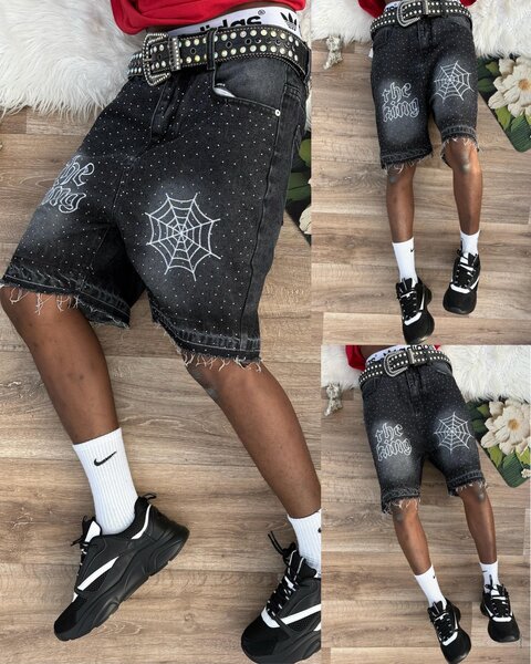 Shorts en denim brodés