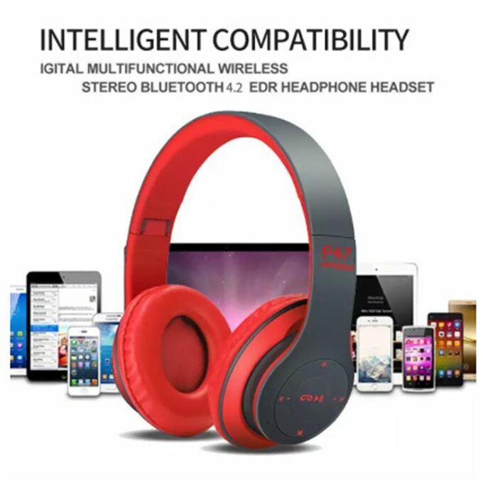 Casque Bluetooth Multi-Fonction P47-Rouge