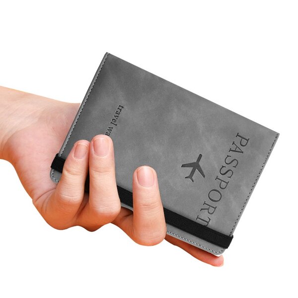 Etui passeport en cuir PU Gris